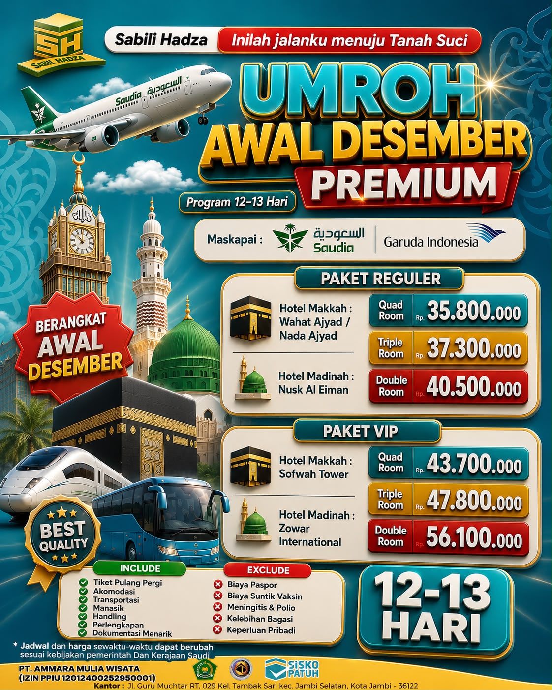 Umroh AWAL DESEMBER Reguler 2026
